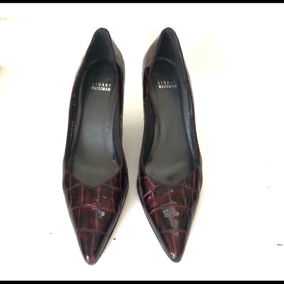 STUART WEITZMAN dark red croc embossed leather pump 9.5 - Picture 2 of 7